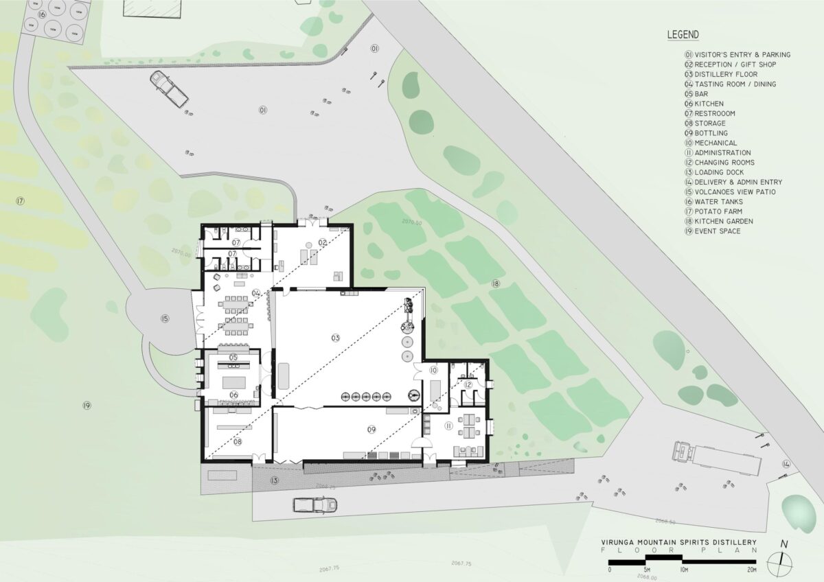 〈ヴィルンガ・マウンテン・スピリッツ蒸留所（Virunga Mountain Spirits Distillery）〉設計：BE_Design