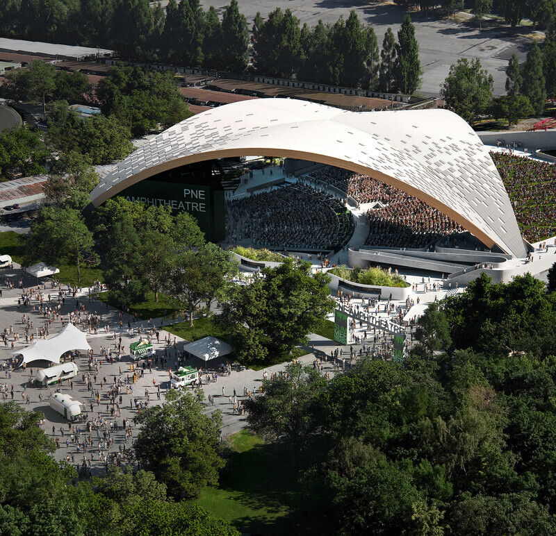 〈PNEアンフィシアター／フリーダム・モバイル・アーチ（PNE Amphitheatre / Freedom Mobile Arch）〉設計：レヴェリー・アーキテクチャ（Revery Architecture）
