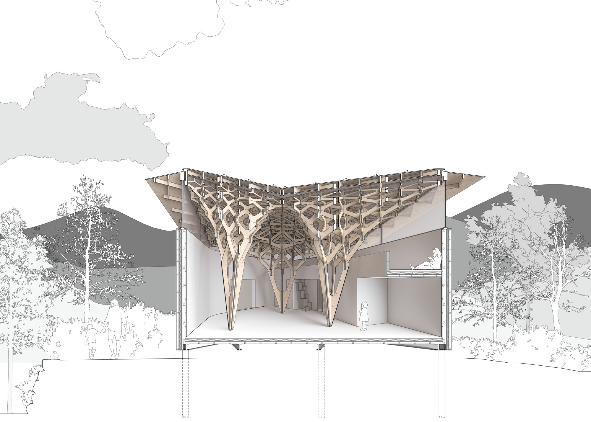 〈3本の木の家（The House of Three Trees）〉JK-AR（Jae Kim Architects & Researchers）