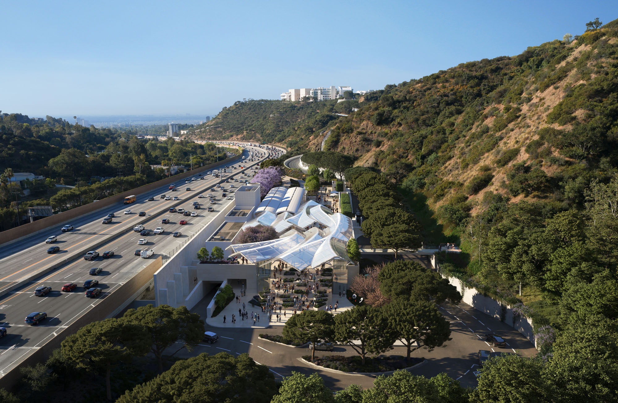 〈ゲッティ・センター（Getty Center）〉ゲーリー・パートナーズ（Gehry Partners）、ホワイ・アーキテクチャー（WHY Architecture）、オリン（OLIN）